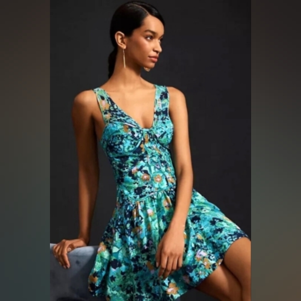 Floral Teal and Aqua Mini Dress